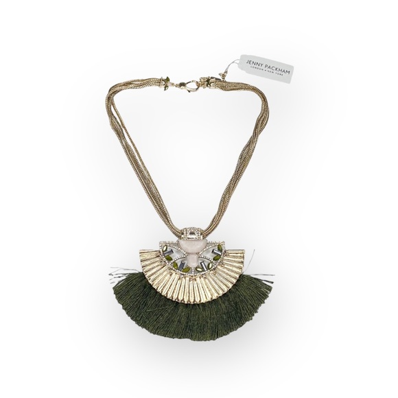 Jenny Packham Jewelry - new Jenny Packham ❀ Chic Fringed Crystal Gemstones Necklace ❀ Gold + Olive Green